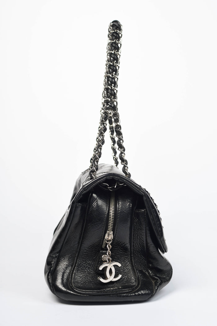 2000s Chanel Black Patent Leather Luxe Ligne Flap Bag
