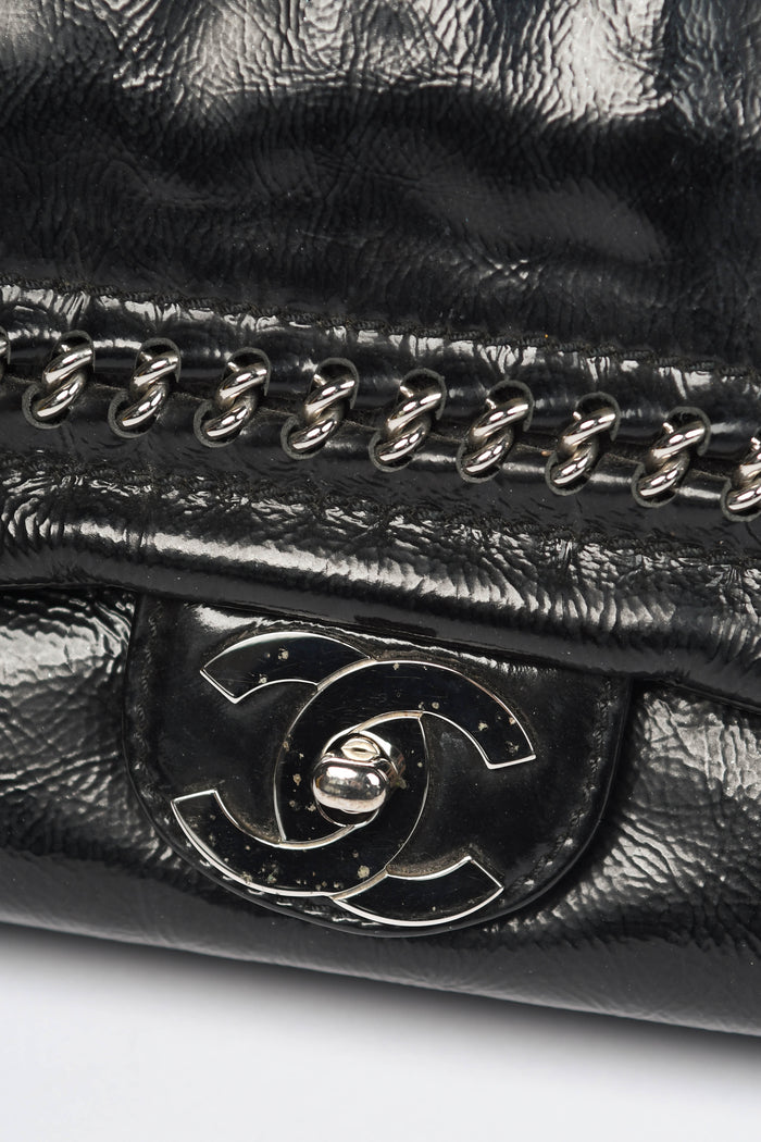 2000s Chanel Black Patent Leather Luxe Ligne Flap Bag