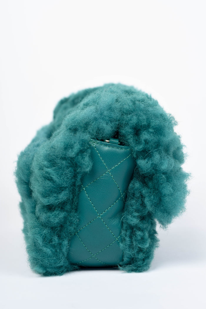 2019 Chanel Green Shearling Single Flap Shoulder Bag