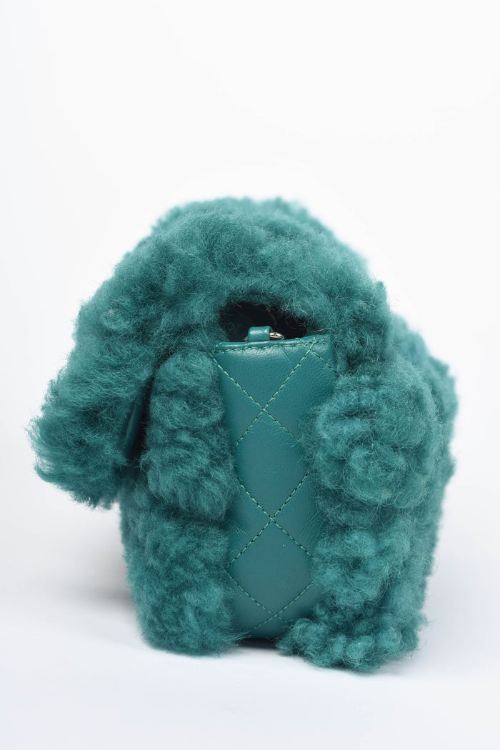 2019 Chanel Green Shearling Single Flap Shoulder Bag