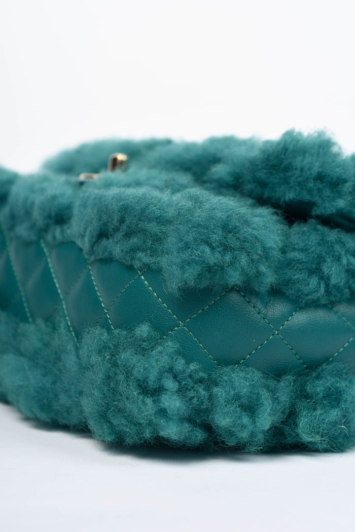 2019 Chanel Green Shearling Single Flap Shoulder Bag