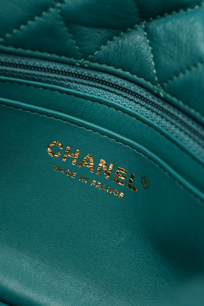 2019 Chanel Green Shearling Single Flap Shoulder Bag