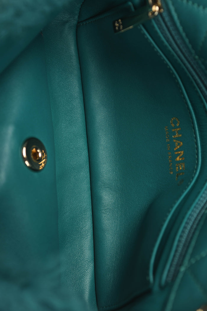 2019 Chanel Green Shearling Single Flap Shoulder Bag