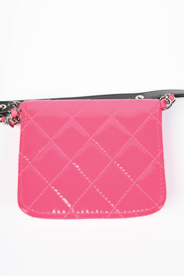 2019 Chanel Pink and Black Patent Leather Mini Flap Belt Bag