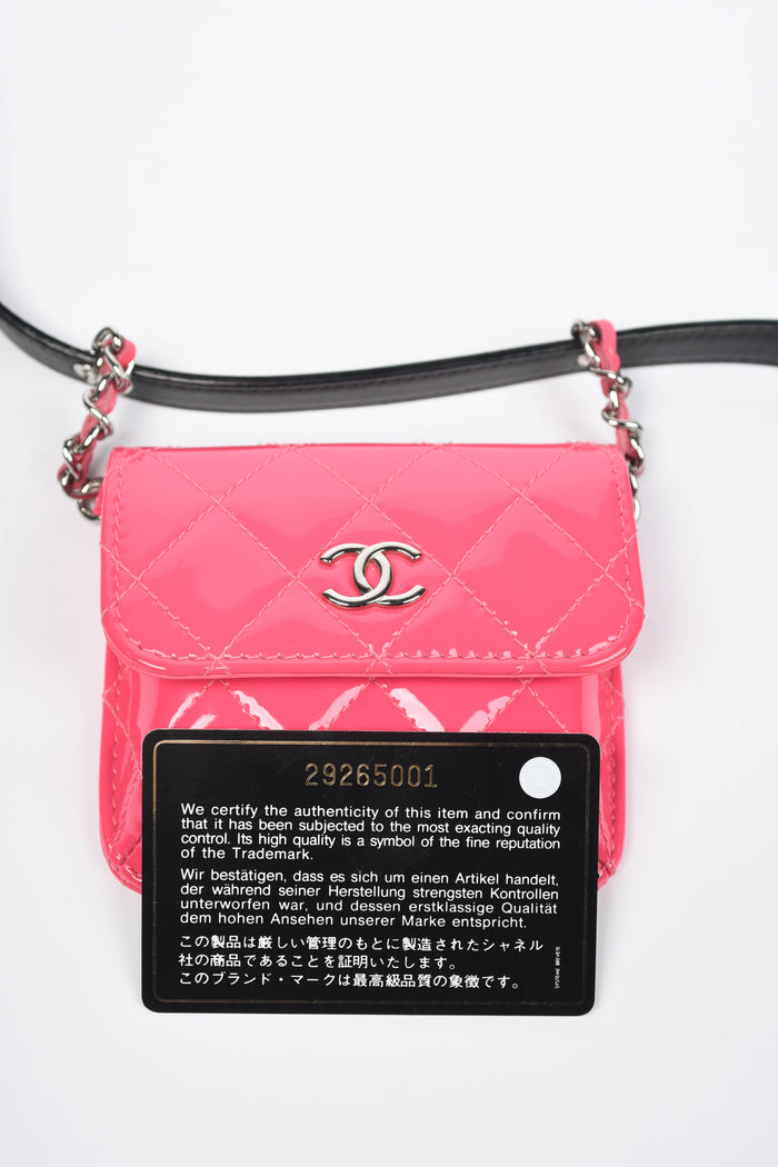 2019 Chanel Pink and Black Patent Leather Mini Flap Belt Bag