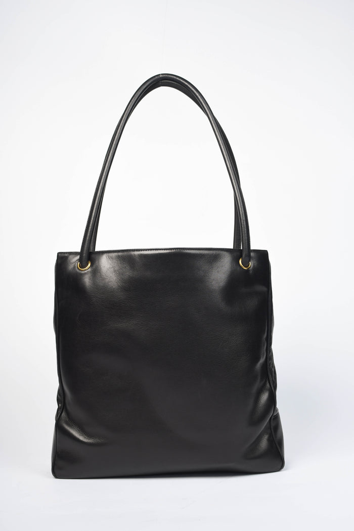 90s Chanel Black Lambskin Leather CC Tote Bag