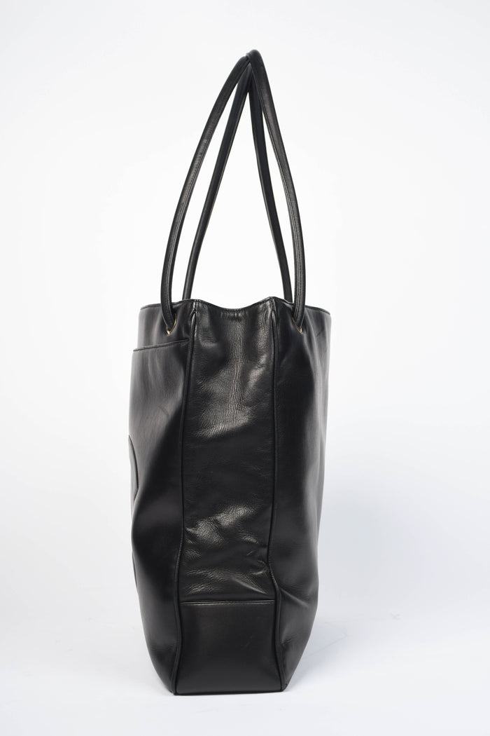 90s Chanel Black Lambskin Leather CC Tote Bag