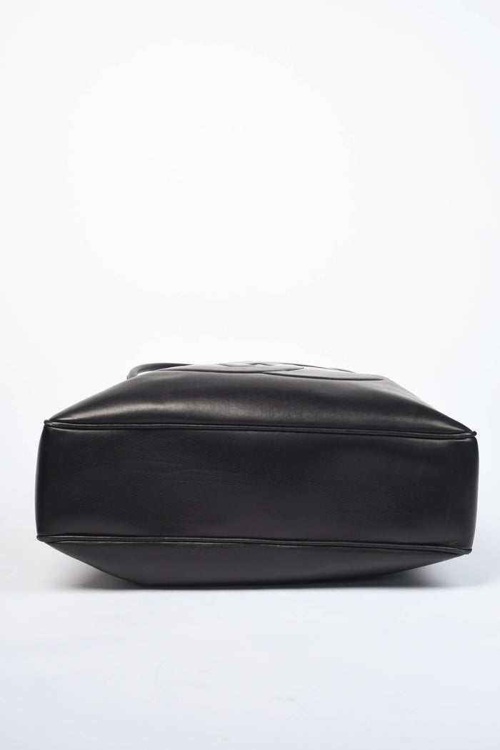 90s Chanel Black Lambskin Leather CC Tote Bag
