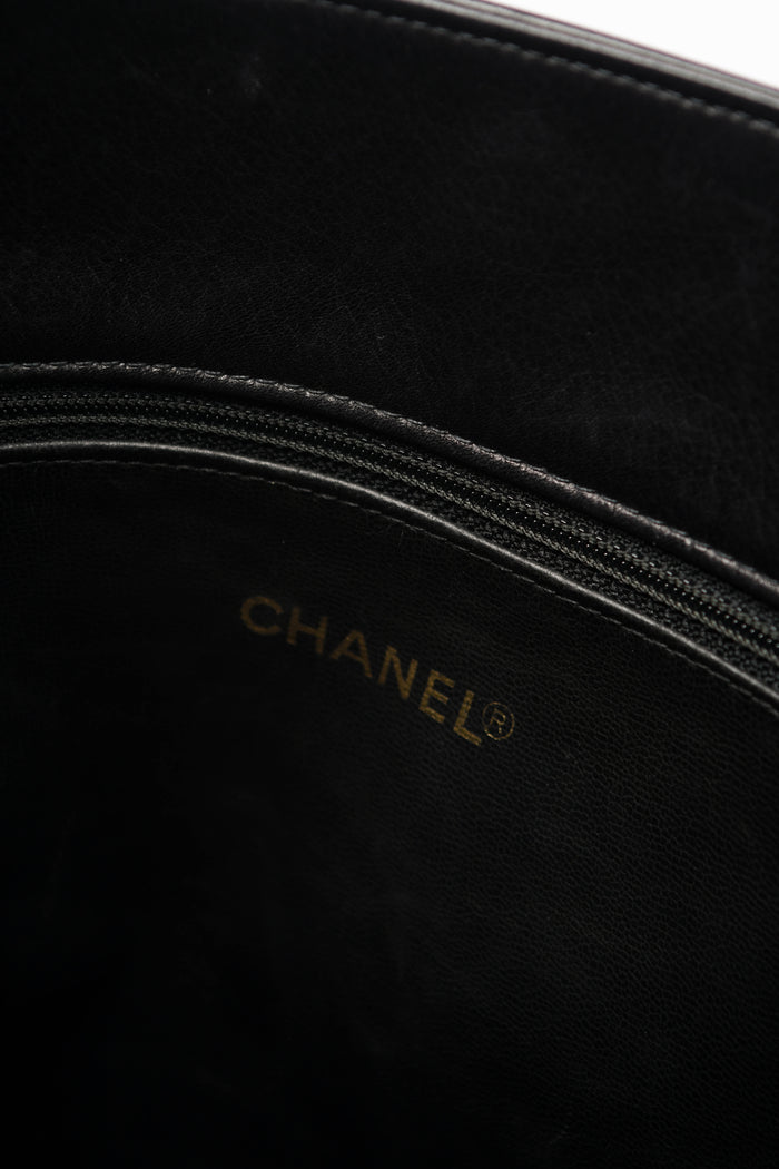 90s Chanel Black Lambskin Leather CC Tote Bag