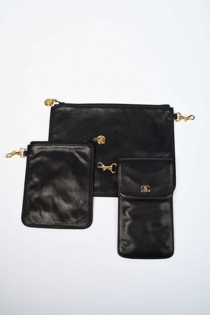 90s Chanel Black Lambskin Leather CC Tote Bag