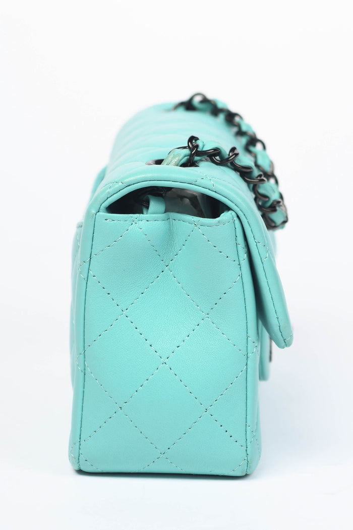 2020s Chanel Tiffany Blue Lambskin Leather Mini Rectangular Flap Shoulder Bag