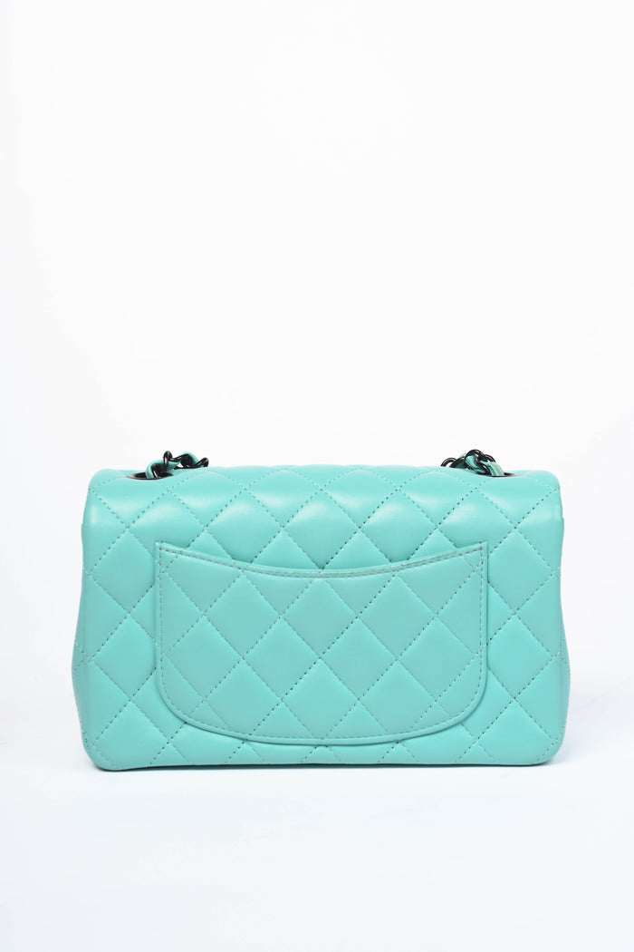 2020s Chanel Tiffany Blue Lambskin Leather Mini Rectangular Flap Shoulder Bag