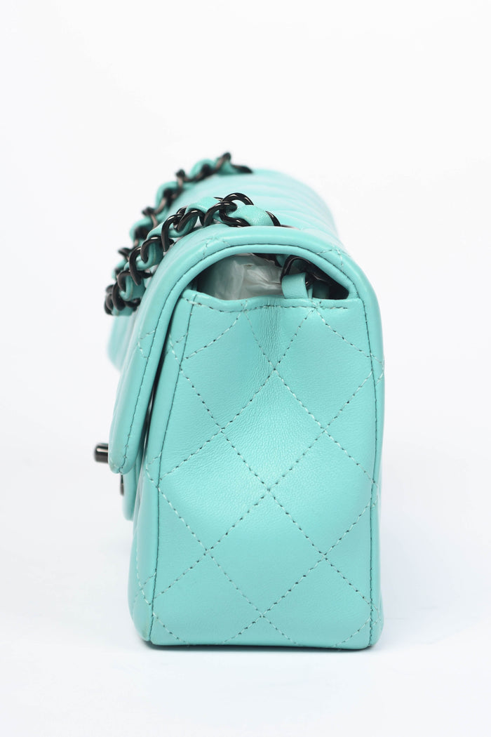 2020s Chanel Tiffany Blue Lambskin Leather Mini Rectangular Flap Shoulder Bag