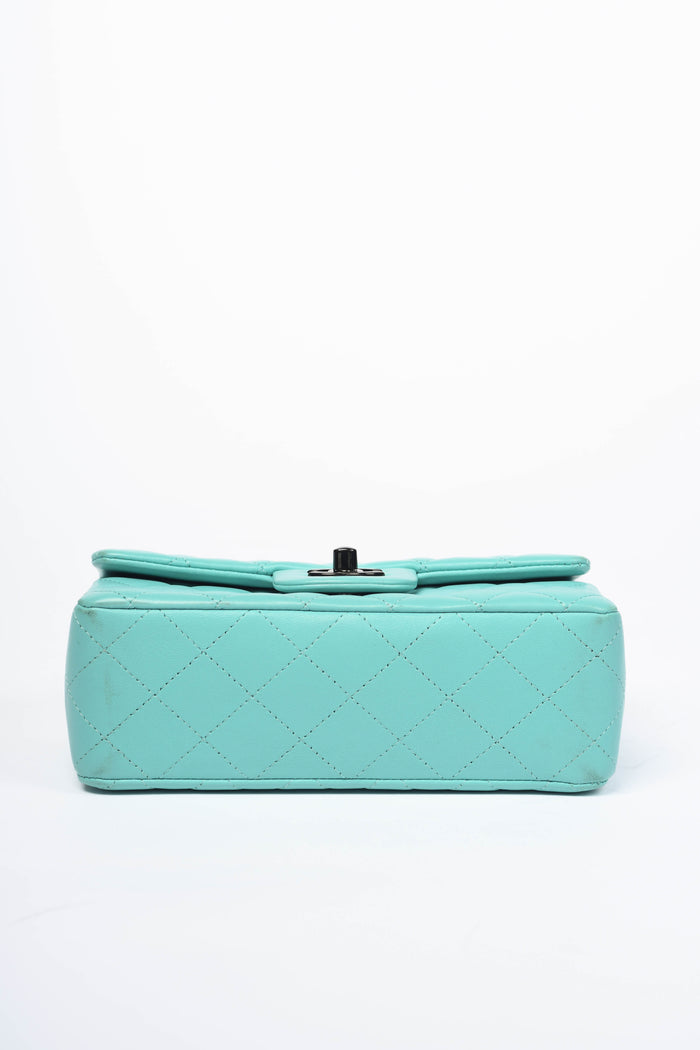 2020s Chanel Tiffany Blue Lambskin Leather Mini Rectangular Flap Shoulder Bag