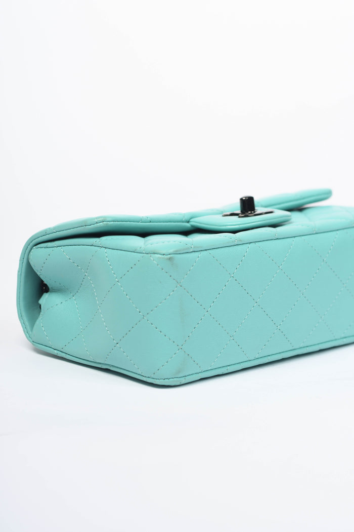 2020s Chanel Tiffany Blue Lambskin Leather Mini Rectangular Flap Shoulder Bag