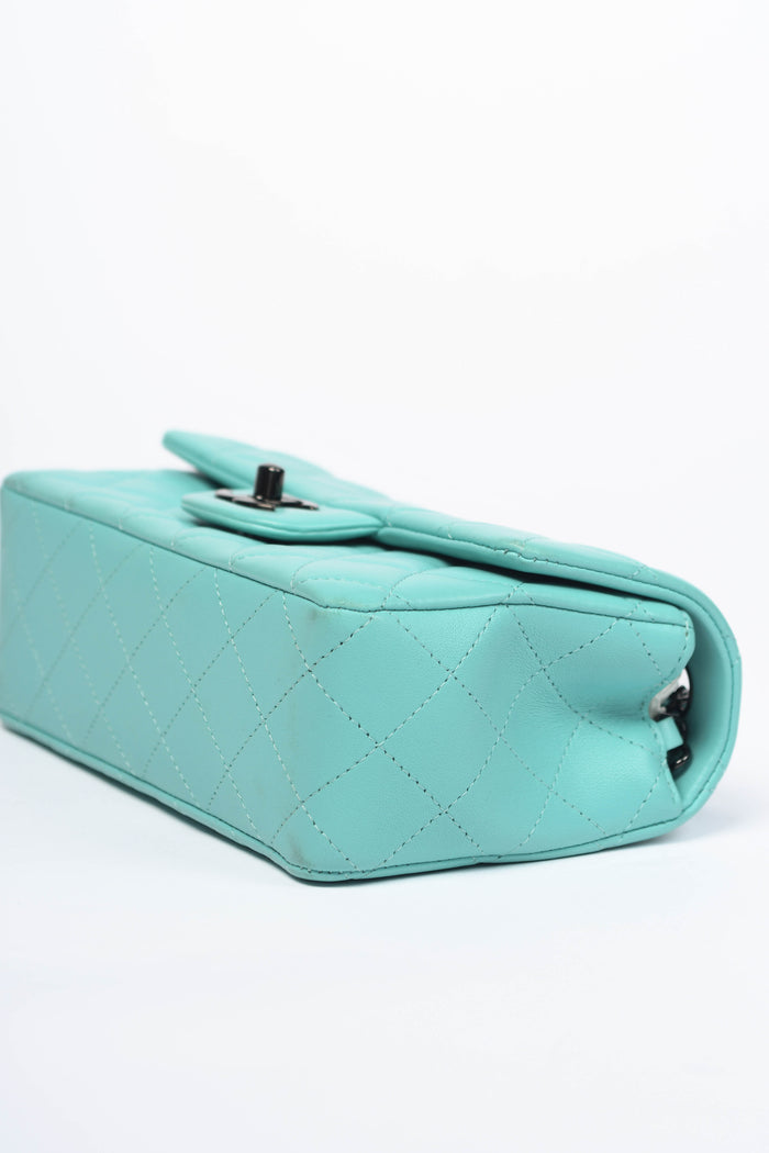 2020s Chanel Tiffany Blue Lambskin Leather Mini Rectangular Flap Shoulder Bag