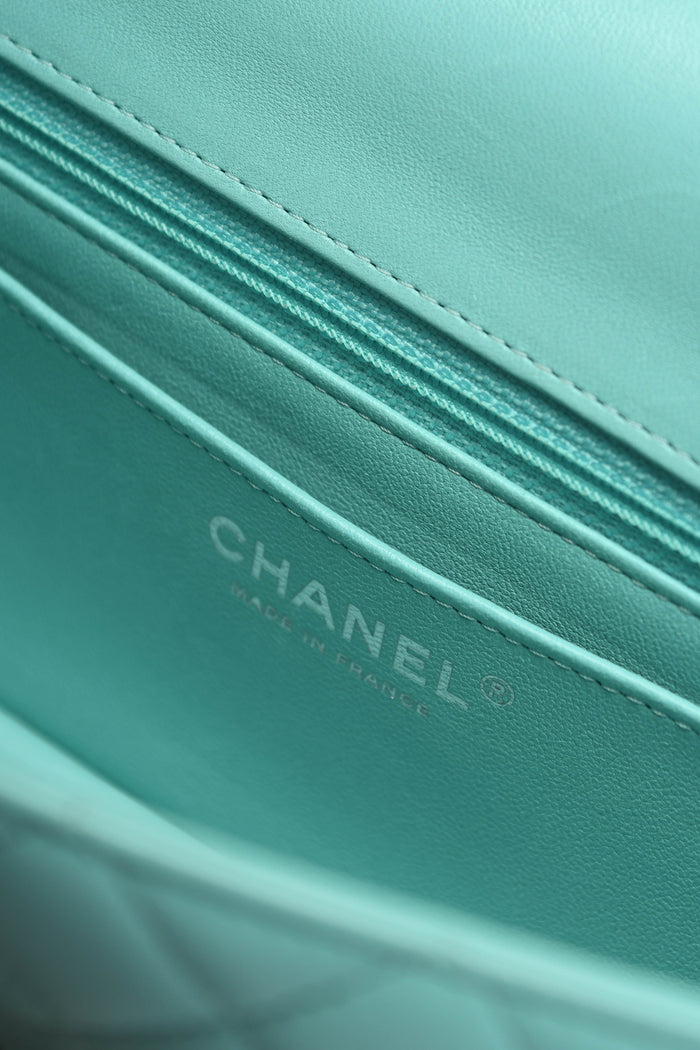 2020s Chanel Tiffany Blue Lambskin Leather Mini Rectangular Flap Shoulder Bag
