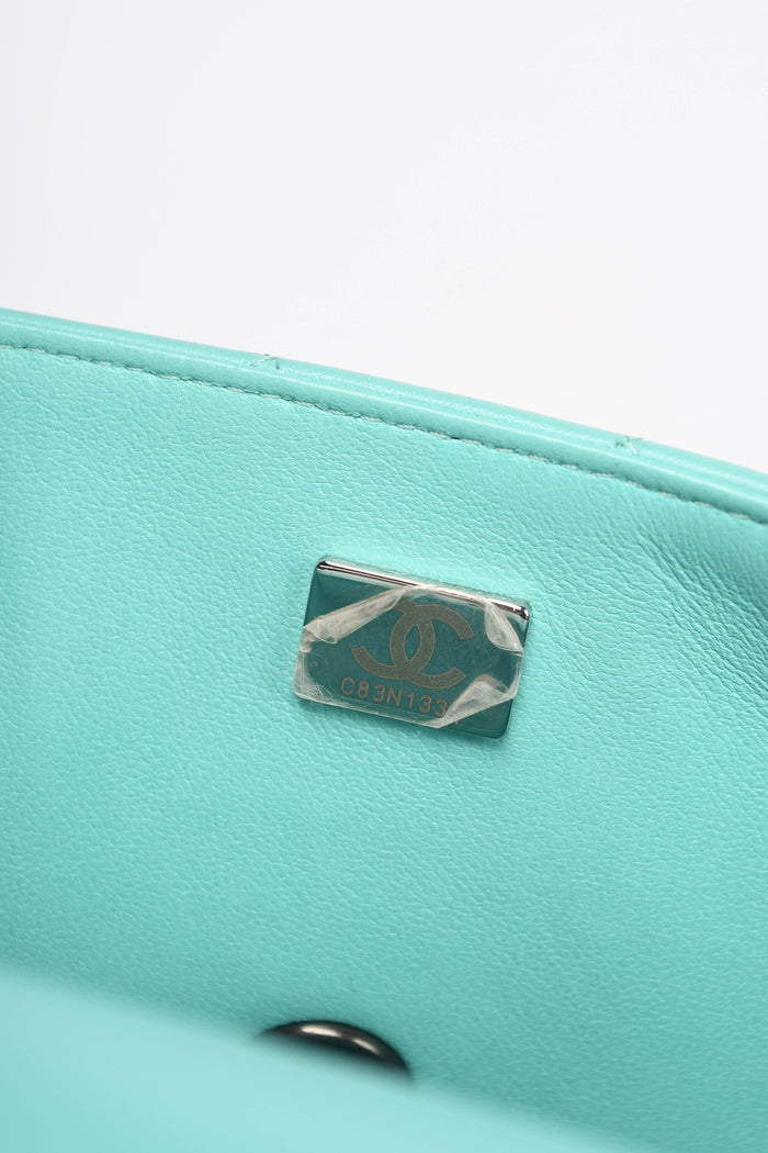 2020s Chanel Tiffany Blue Lambskin Leather Mini Rectangular Flap Shoulder Bag