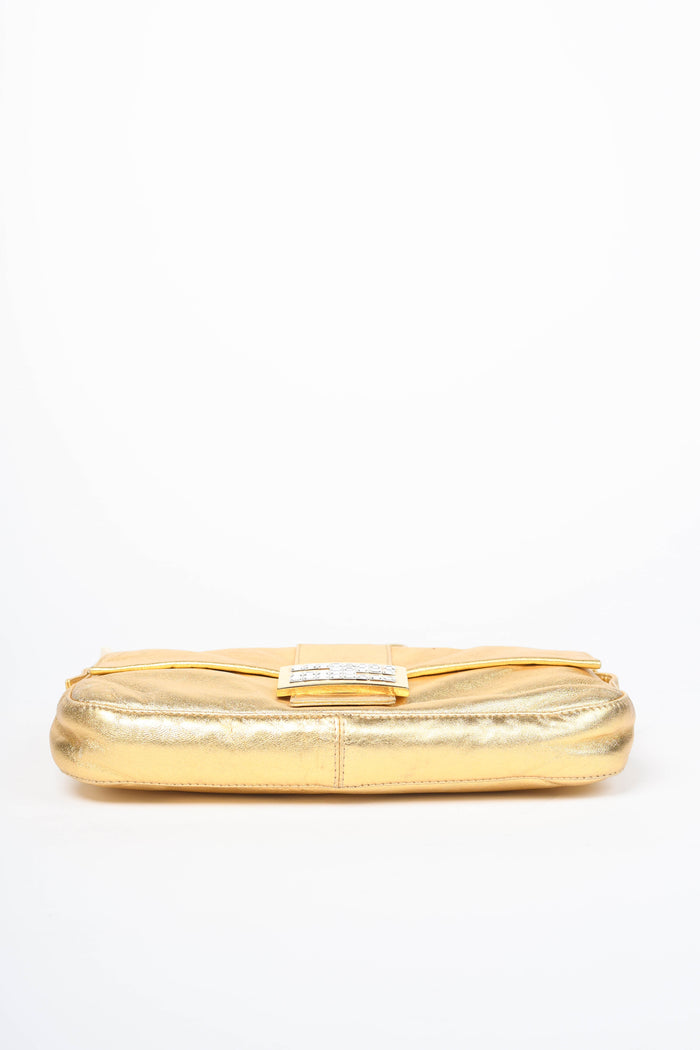 RARE Fendi Gold Lambskin and Crystal Baguette Shoulder Bag