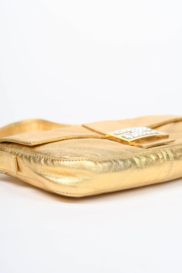RARE Fendi Gold Lambskin and Crystal Baguette Shoulder Bag
