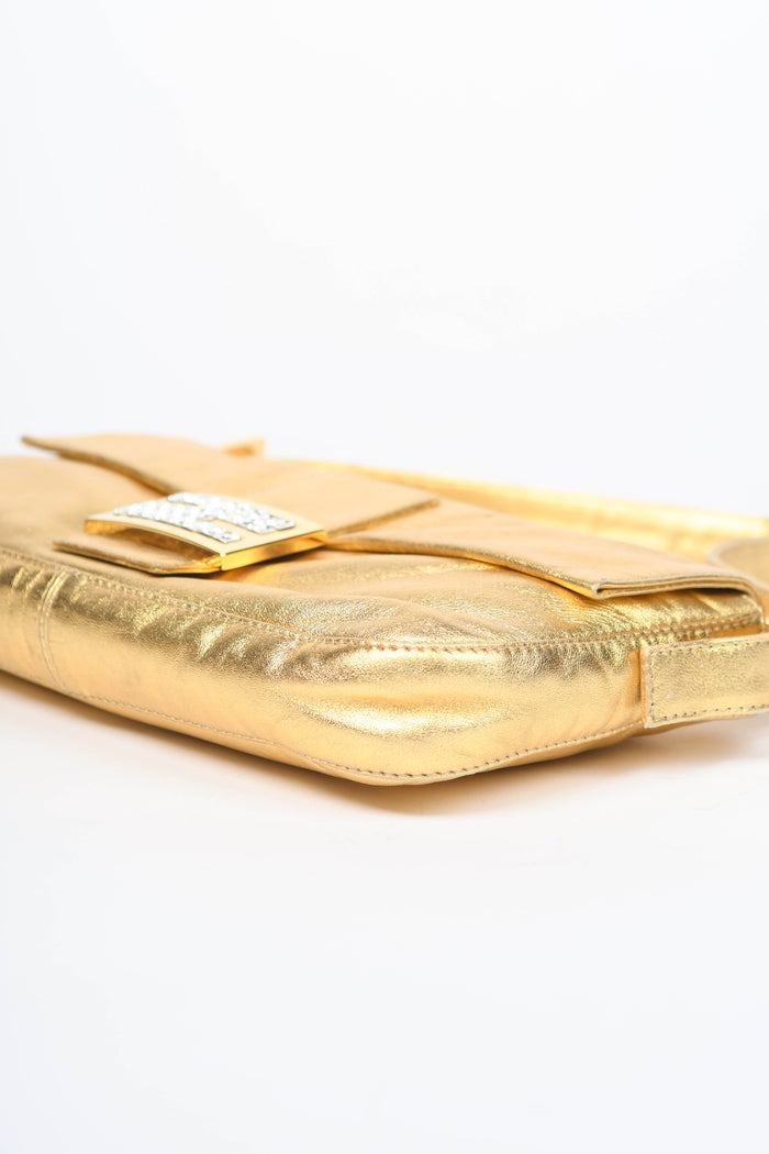 RARE Fendi Gold Lambskin and Crystal Baguette Shoulder Bag