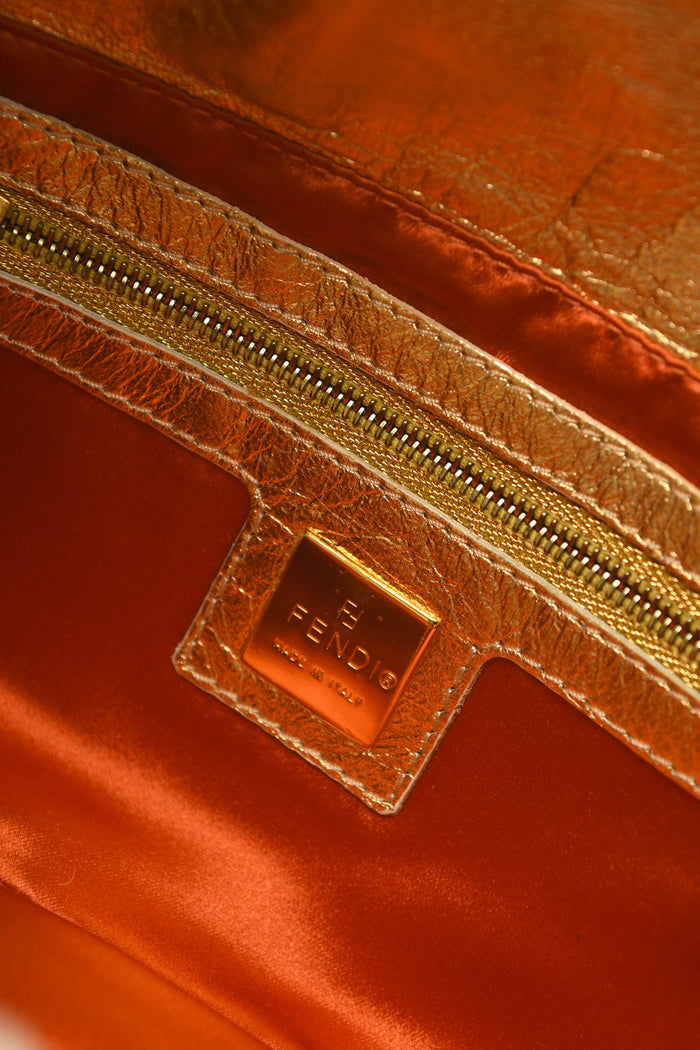 RARE Fendi Gold Lambskin and Crystal Baguette Shoulder Bag