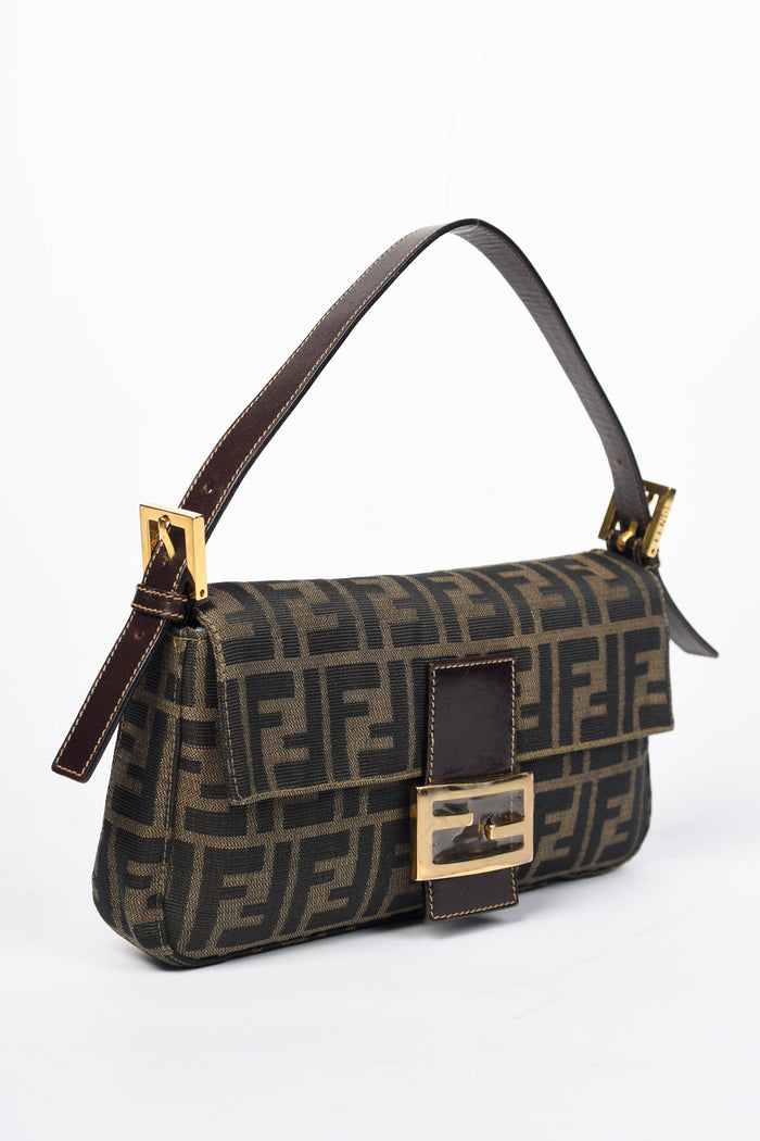 RARE 90s Fendi Zucca Baguette Monogram Shoulder Bag GHW