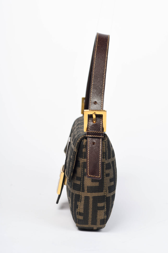 RARE 90s Fendi Zucca Baguette Monogram Shoulder Bag GHW