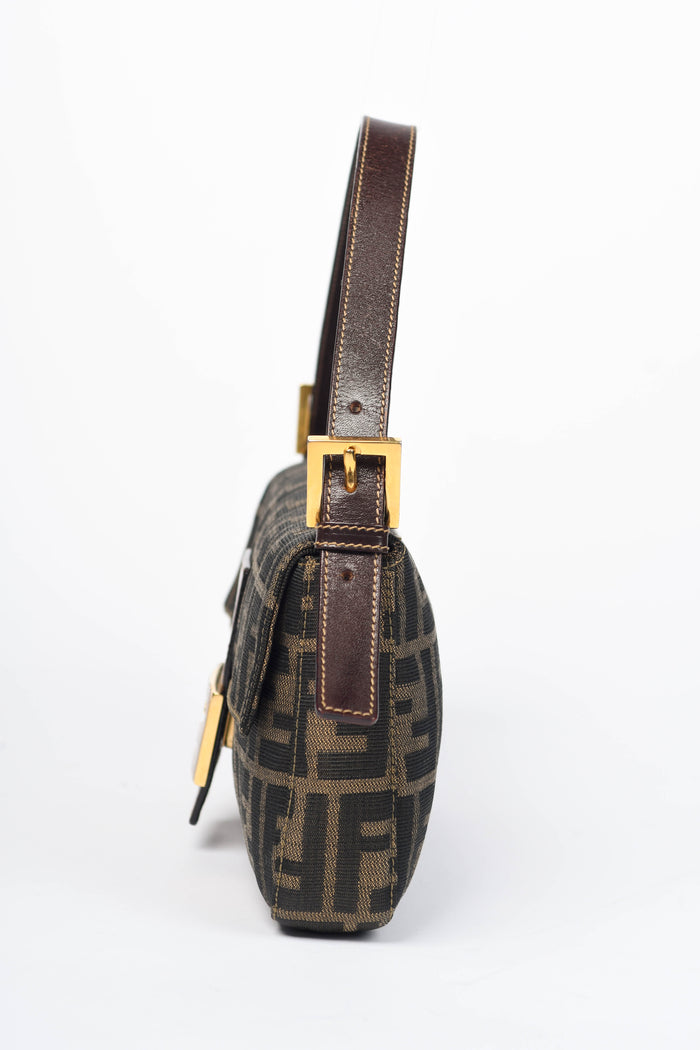 RARE 90s Fendi Zucca Baguette Monogram Shoulder Bag GHW