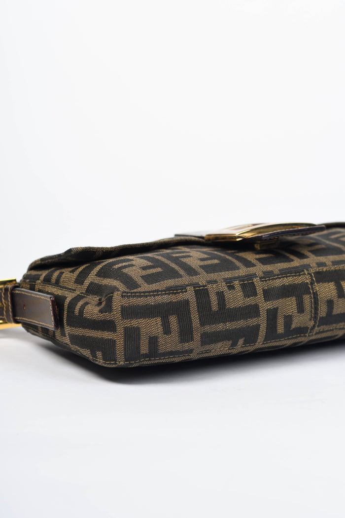 RARE 90s Fendi Zucca Baguette Monogram Shoulder Bag GHW