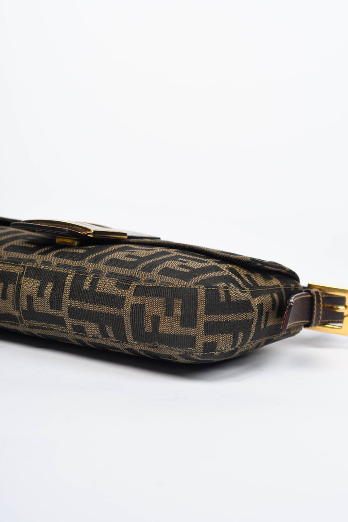 RARE 90s Fendi Zucca Baguette Monogram Shoulder Bag GHW