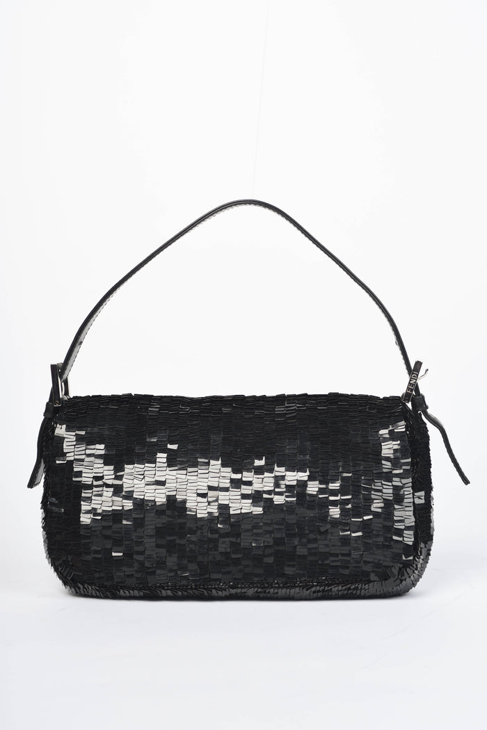 RARE Vintage Fendi Black Sequin Baguette Shoulder Bag