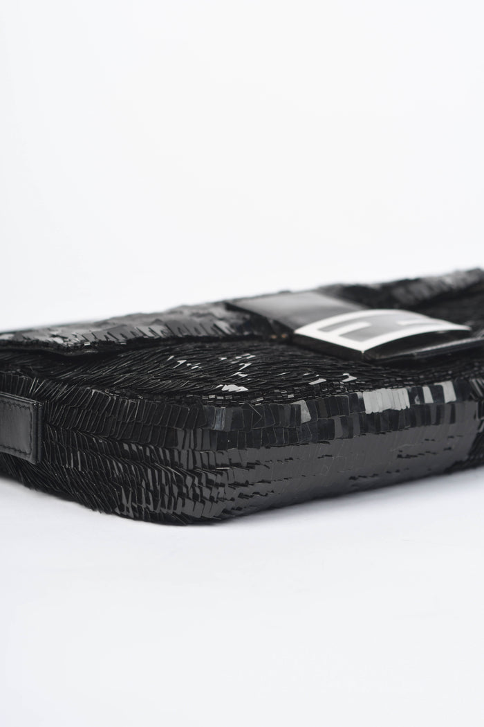 RARE Vintage Fendi Black Sequin Baguette Shoulder Bag