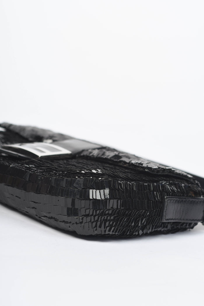 RARE Vintage Fendi Black Sequin Baguette Shoulder Bag