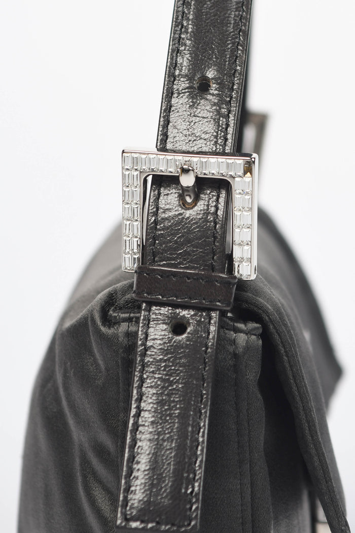 Vintage Fendi Charcoal Grey Satin Crystal Baguette Shoulder Bag