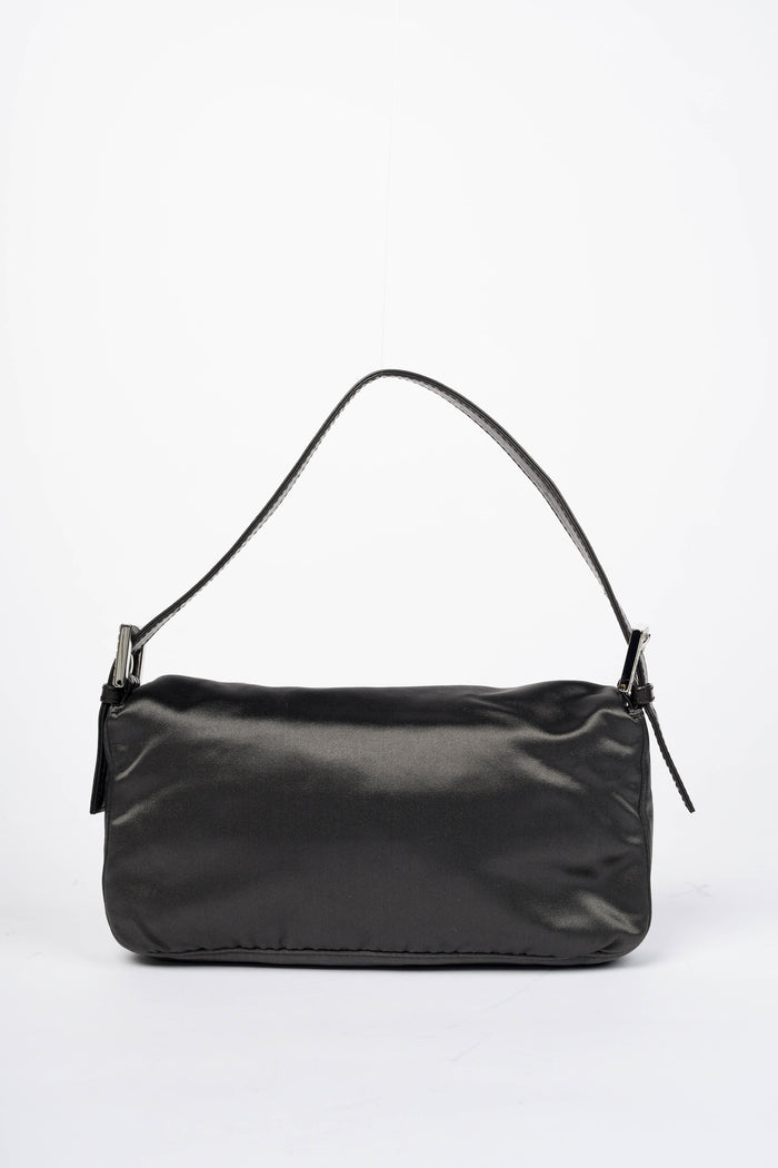 Vintage Fendi Charcoal Grey Satin Crystal Baguette Shoulder Bag