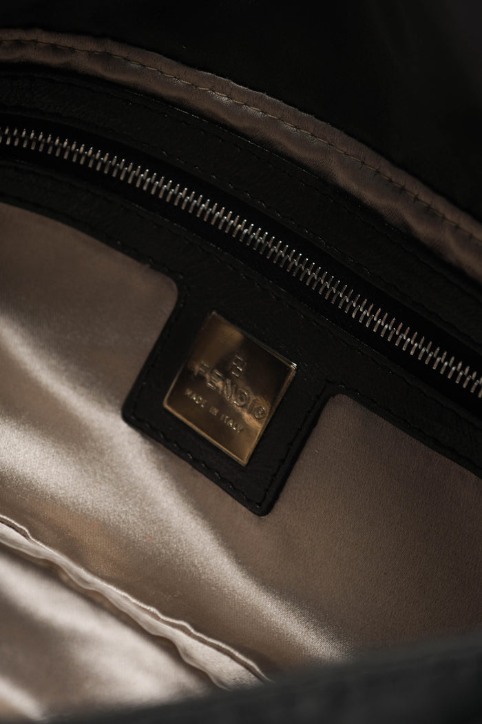 Vintage Fendi Charcoal Grey Satin Crystal Baguette Shoulder Bag