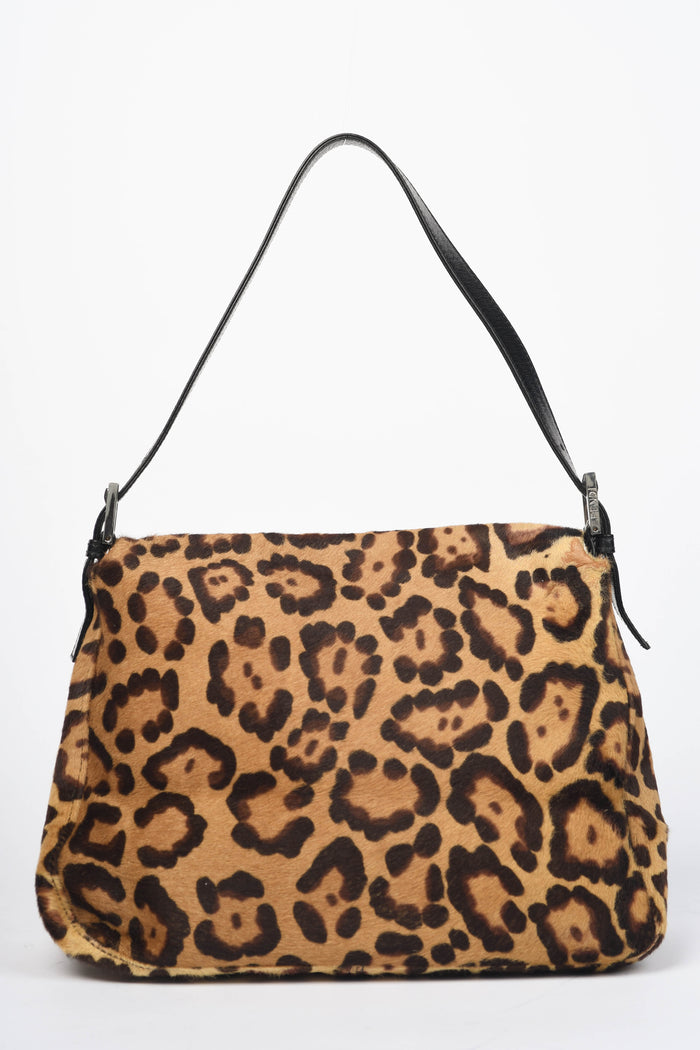 Vintage Fendi Leopard Print Pony Hair Mamma Baguette Shoulder Bag