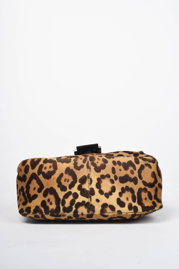 Vintage Fendi Leopard Print Pony Hair Mamma Baguette Shoulder Bag