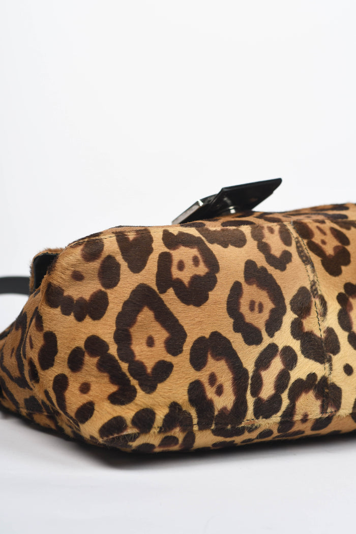 Vintage Fendi Leopard Print Pony Hair Mamma Baguette Shoulder Bag