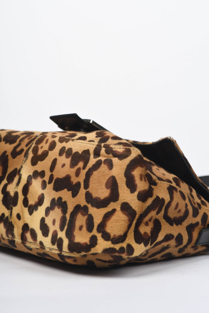 Vintage Fendi Leopard Print Pony Hair Mamma Baguette Shoulder Bag