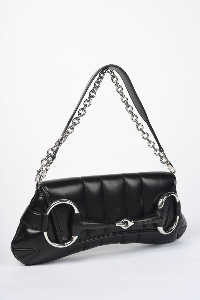 2020s Gucci Black Quilted Leather Horsebit Shoulder Bag
