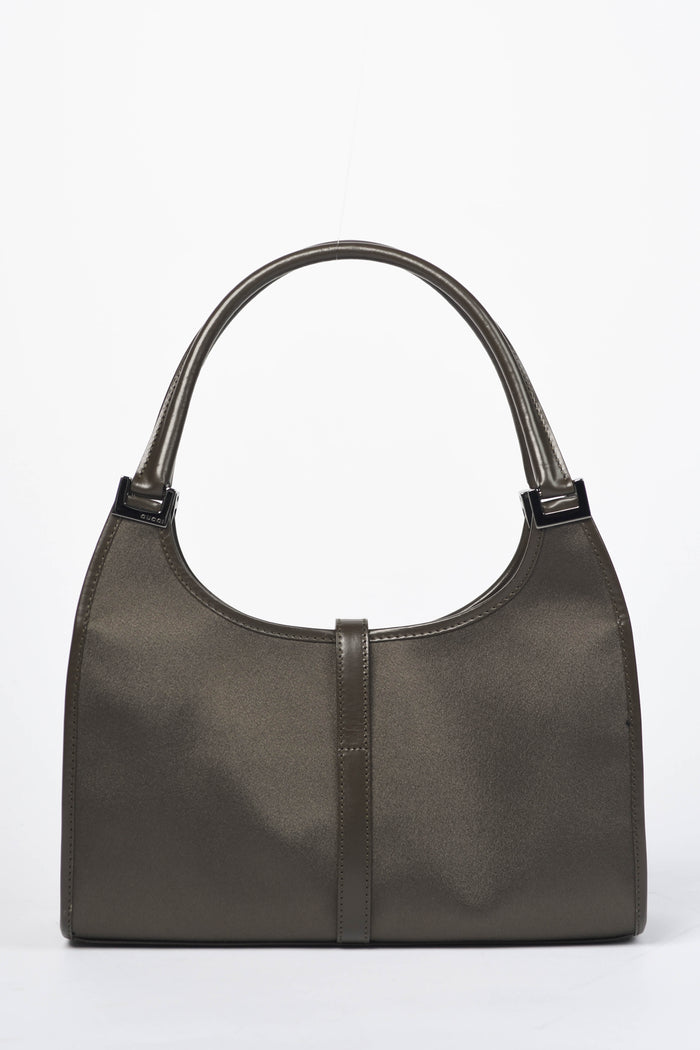 2000s Gucci Khaki Silk Jackie Shoulder Bag