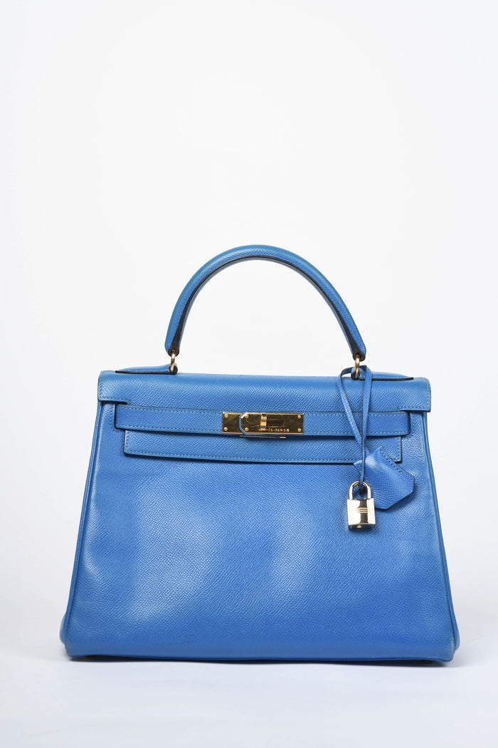 1998 Hermès Kelly 28cm in Blue Courchevel Leather with GHW