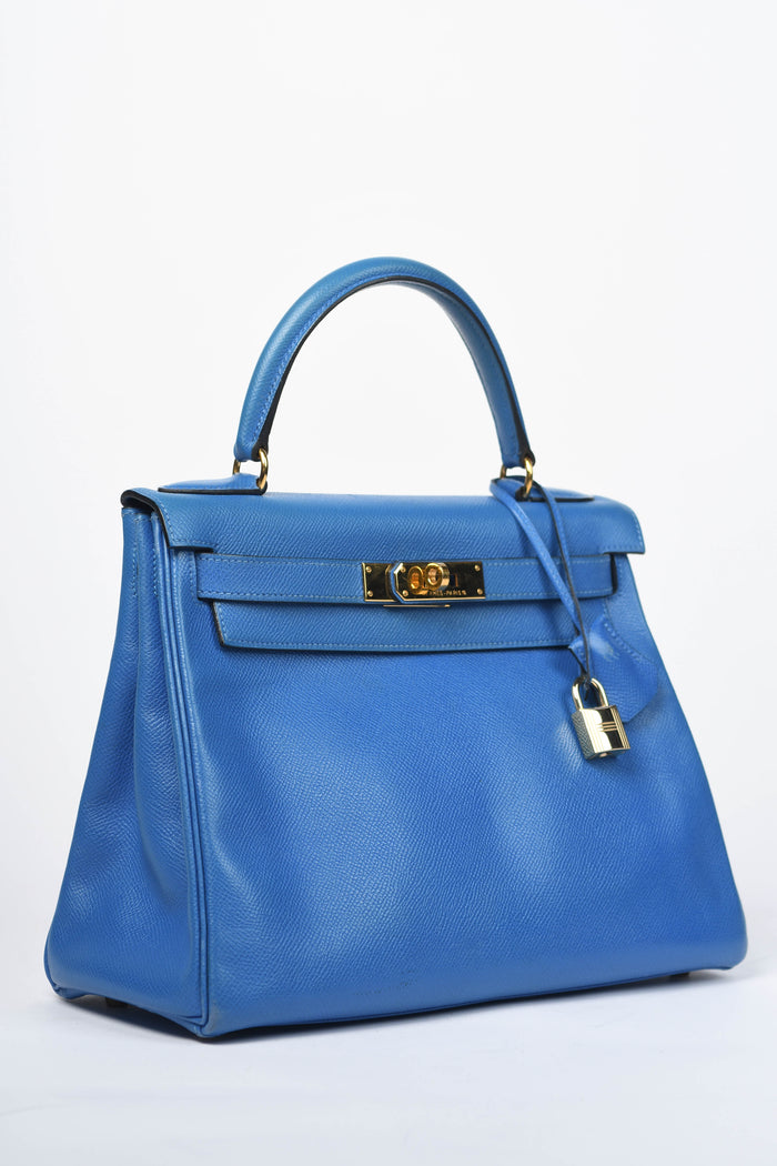 1998 Hermès Kelly 28cm in Blue Courchevel Leather with GHW