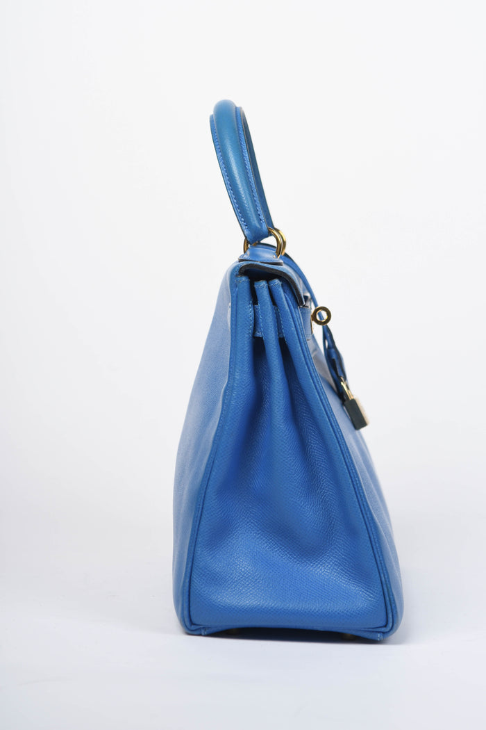 1998 Hermès Kelly 28cm in Blue Courchevel Leather with GHW