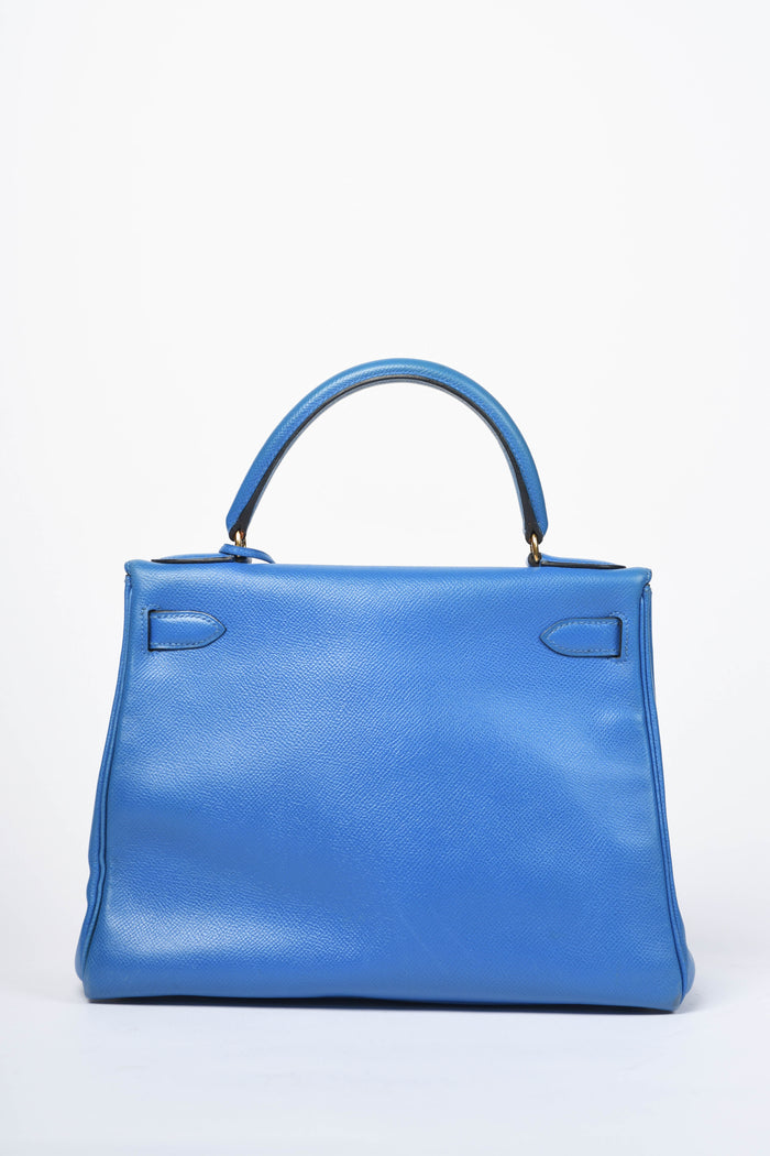 1998 Hermès Kelly 28cm in Blue Courchevel Leather with GHW