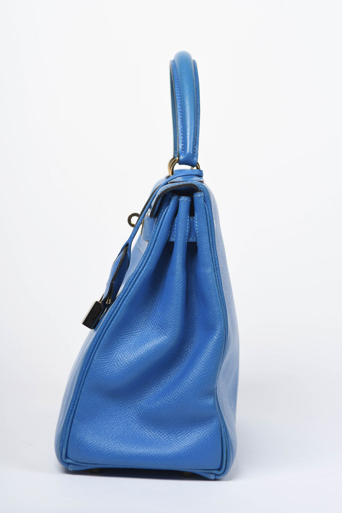 1998 Hermès Kelly 28cm in Blue Courchevel Leather with GHW