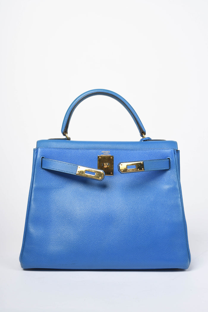 1998 Hermès Kelly 28cm in Blue Courchevel Leather with GHW