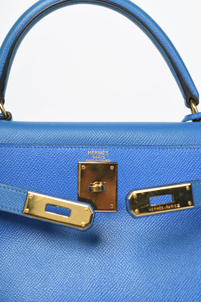 1998 Hermès Kelly 28cm in Blue Courchevel Leather with GHW